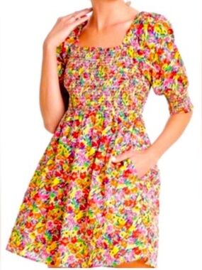 RIXO for Target Floral Puff Sleeve Smocked Bodice Mini Dress Size M